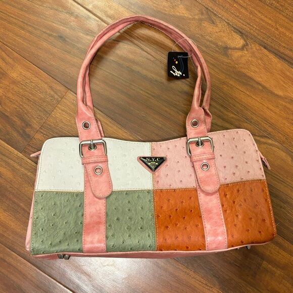 Handbags - NYC Faux Leather y2k 2001 pink/white/green/orange purse
